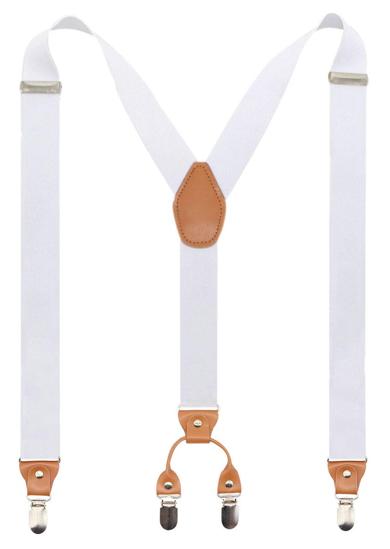 Timiot Menâ€™s Y-Back 4 Metal Clip Elastic Wide Suspenders Perfect For Both Casual&Formal (White) - Image 1